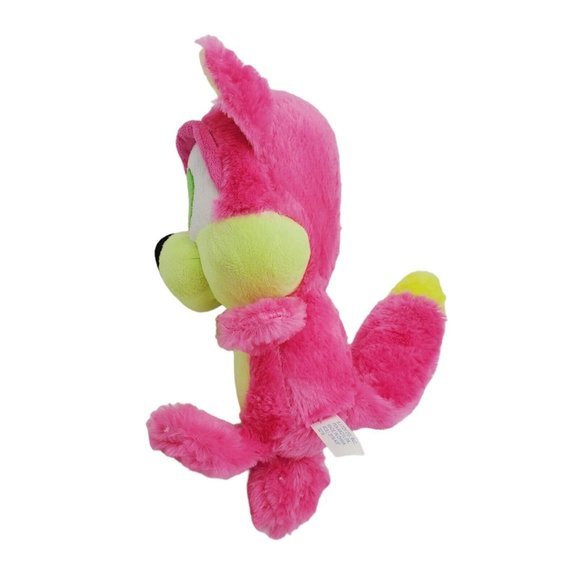 BJ Toy Co‎ Pink  Fox Wolf Plush Stuffed Animal 12" Neon Bright Yellow Rare Toy - Picture 4 of 5